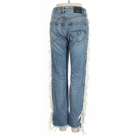 R13 Bowie Fringe Jasper Blue Jeans 100% Cotton Slim Straight 26 $495 - Picture 4 of 12